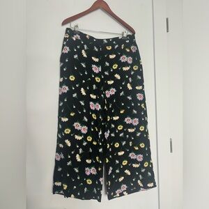 Loft linen floral print wide leg flowy pants size large